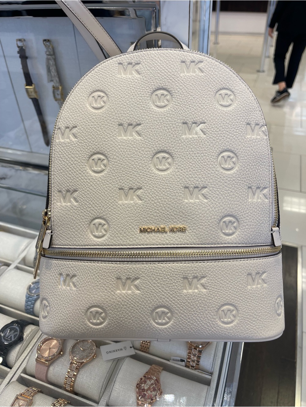 Michael Kors Rhea Medium Zip Logo Debossed Backpack
Light Cream 
NWT